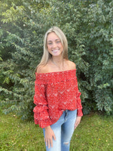 Load image into Gallery viewer, Off The Shoulder Smocked Rust Top
