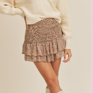 Load image into Gallery viewer, Floral Smocked Mini Skirt Taupe
