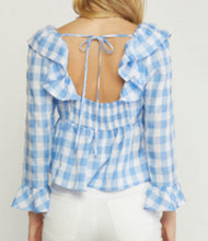 Load image into Gallery viewer, Picnic Blue and White Ruffle Top
