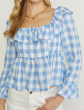 Load image into Gallery viewer, Picnic Blue and White Ruffle Top
